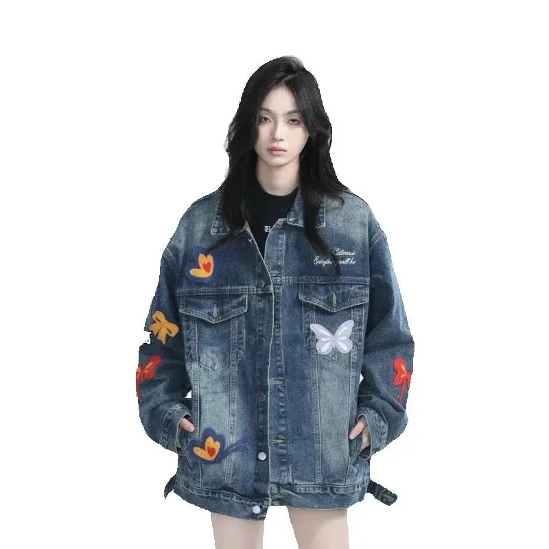 Spring and Autumn New Butterfly 2025 Cowboy Jacket Men's and Women's High end Loose Casual Retro Jacket Women's Coat Trendy WLF