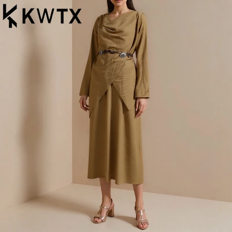 

KWTX Elegant 2-Piece Skirt Set Solid Color Asymmetric Hem Metal Lace-Up Streetwear Designer Outfit Spring Summer SS25 Chic