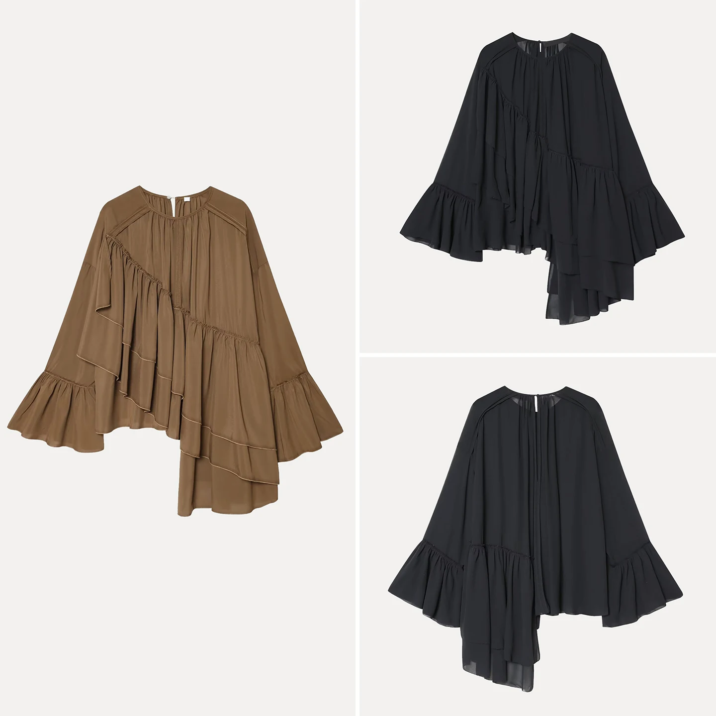 

Faionable Commuter Women's Sle irt 2025 Autumn New Arrival Chiffon Top Z Loose Fit Long Sve round Ne Zipper