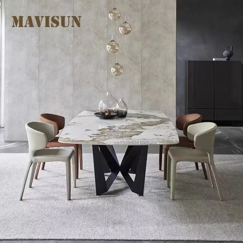 Italian Style Customized 2-meter Rock Plate Dining Table In Gray Kitchen Furniture Designer Rectangle Table Chairs Combination