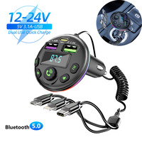 Bluetooth 5.0 Car FM Transmitter MP3 Player Modulator Handsfree Audio Receiver With 3 in 1 Charge Cable for IPhone Huawei Xiaomi