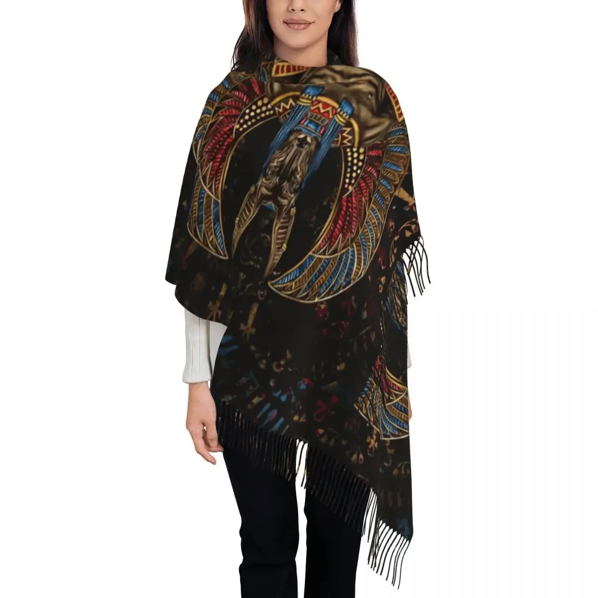 Anubis Egyptian Shawls Wraps for Ladies Warm Large Long Scarf Ancient Egypt Pashmina Shawl Scarves