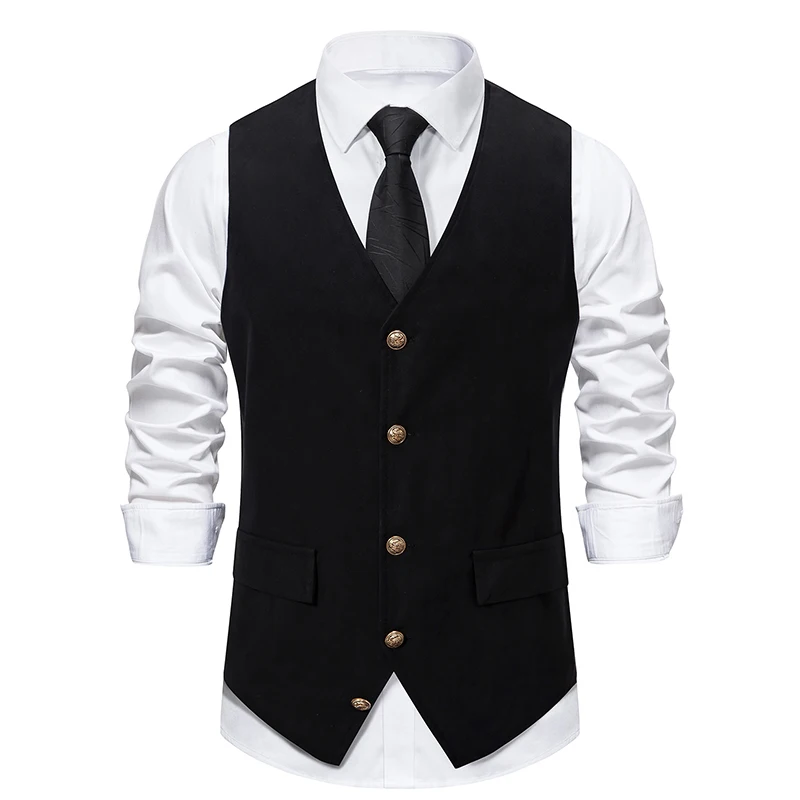 2023 New Men\'s Fashion Slim Waistcoat V-neck Wedding Business Suit Jacket Vest Men Medieval Vintage Vest