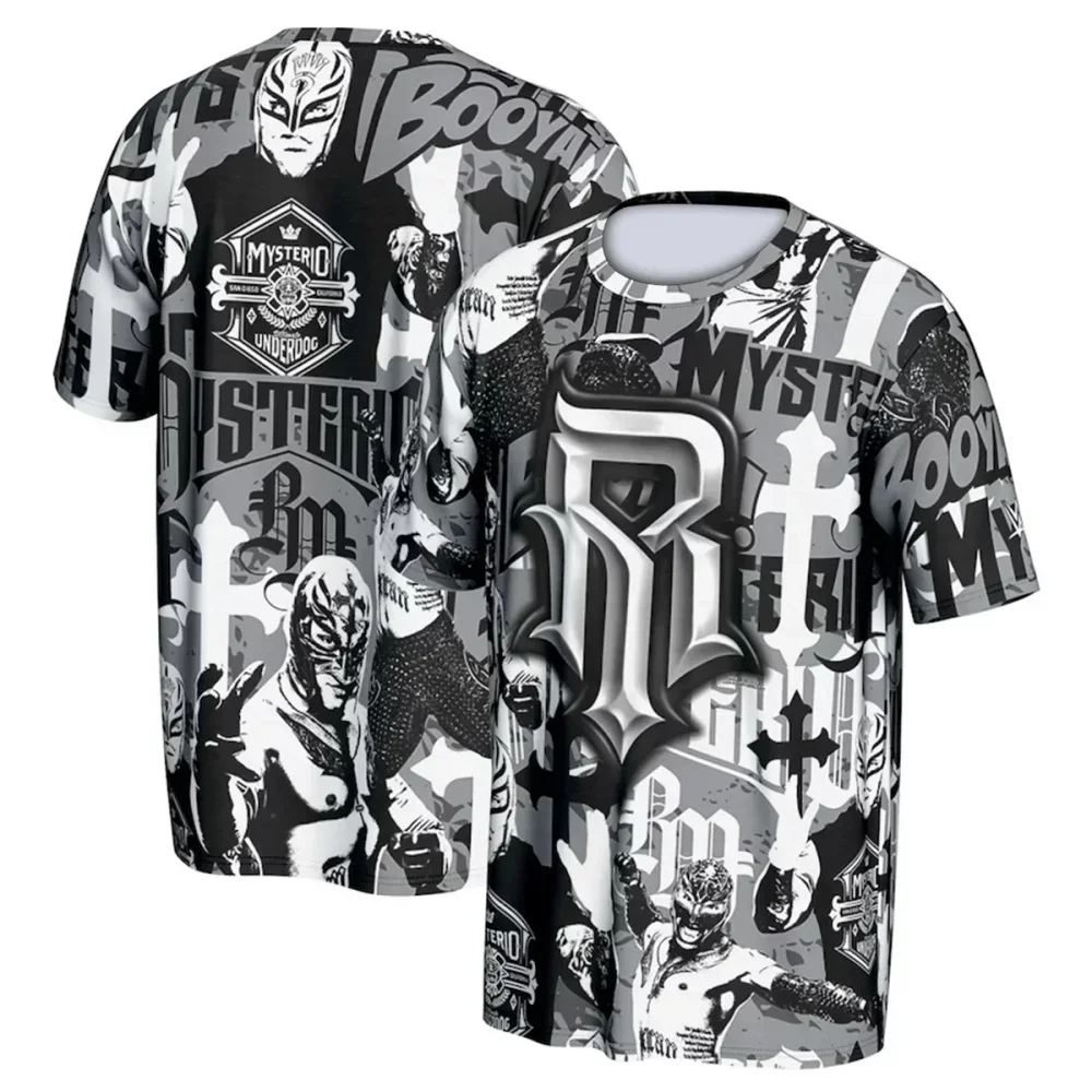 Sommer-T-Shirt für Herren mit 3D-Druck, Motiv des berühmten Wrestlers Rey Mysterio, Kinder-Streetwear, Rundhalsausschnitt, Sportliches, großes, atmungsaktives und kühles Oberteil – Detail 5