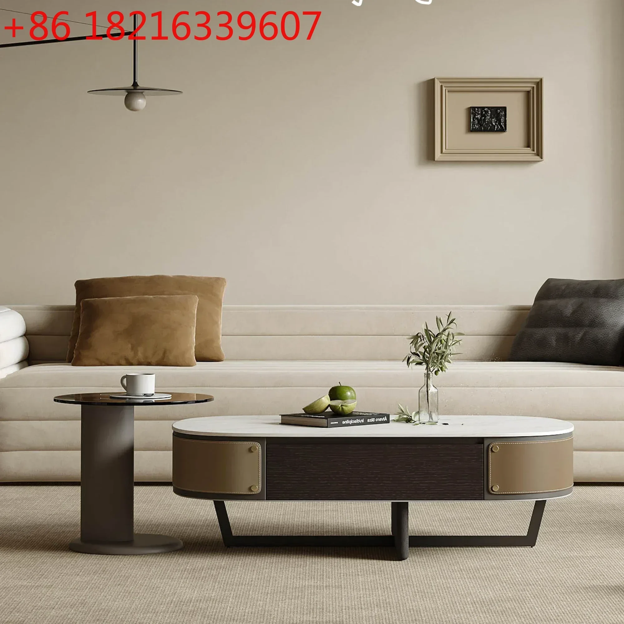 Marble Coffee Table Living Room Small Apartment Smoked Veneer Designer Art TV Cabinet Unit