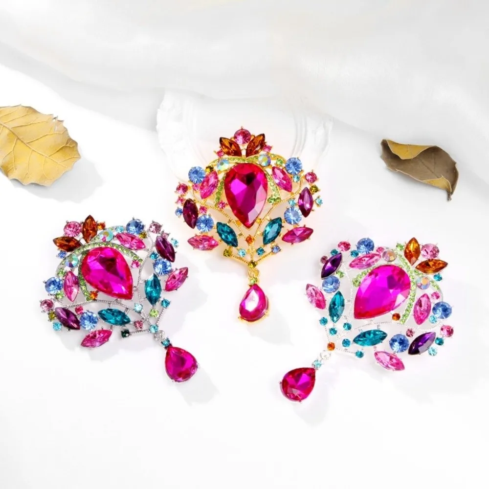 New Versatile Crystal Brooch Metal Water Drop Shape Lapel Decorative Pin Gold Silver Ladies Brooch Women's Fashion