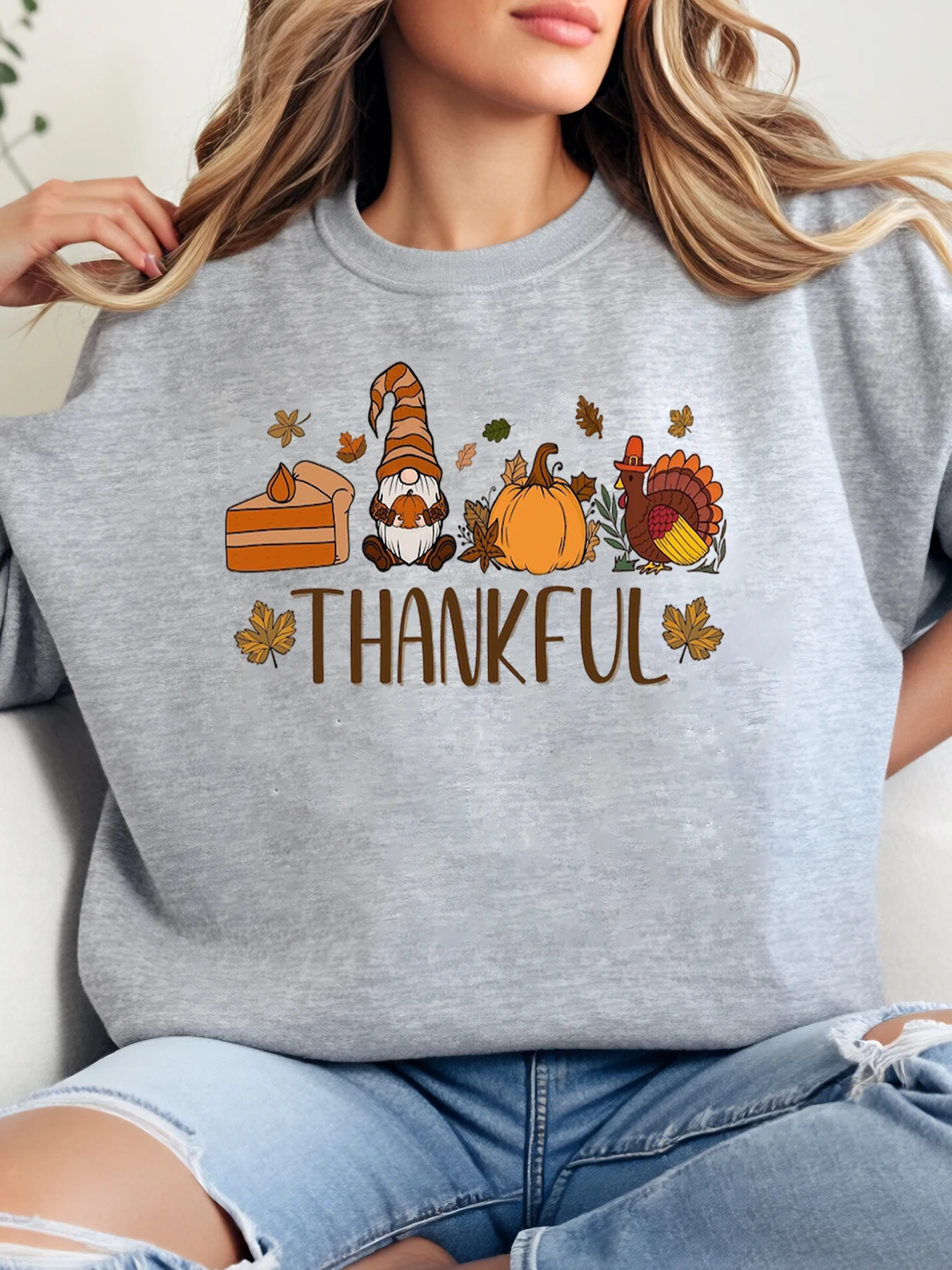 

Женская толстовка с круглым вырезом и принтом «Спасибо», тыква, Турция, пирог, женская повседневная осенняя праздничная одежда, серая, больших размеров