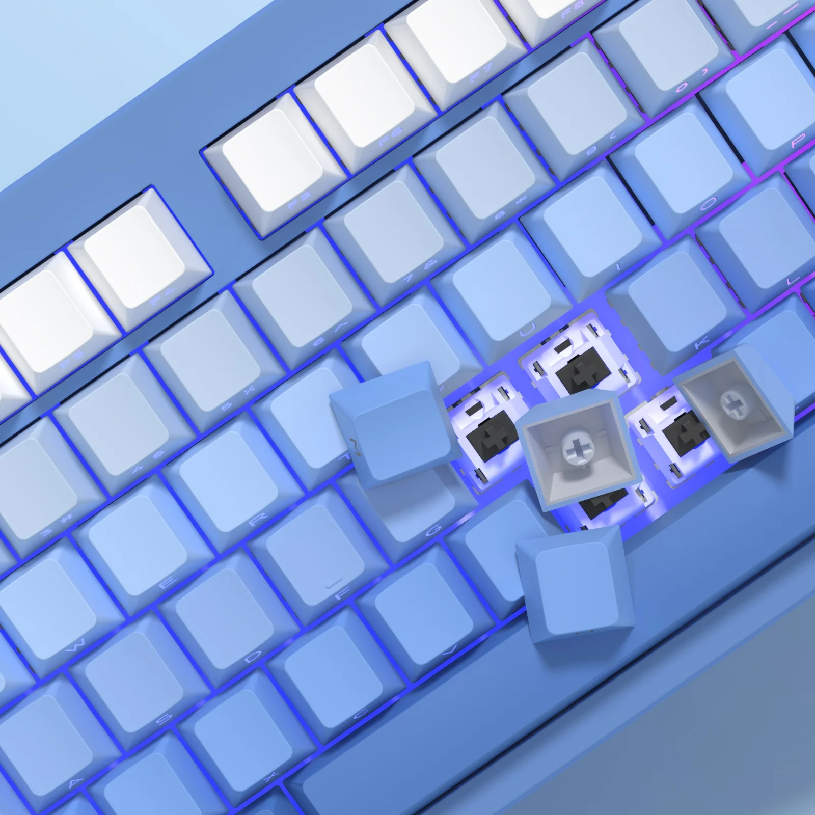 Imagem -05 - Kbdiy-gradiente Azul Keycaps para Teclado Mecânico do Jogo Pbt Cereja Keycap Brilhar Lado Impressão Através Backlit Caps 133 Teclas