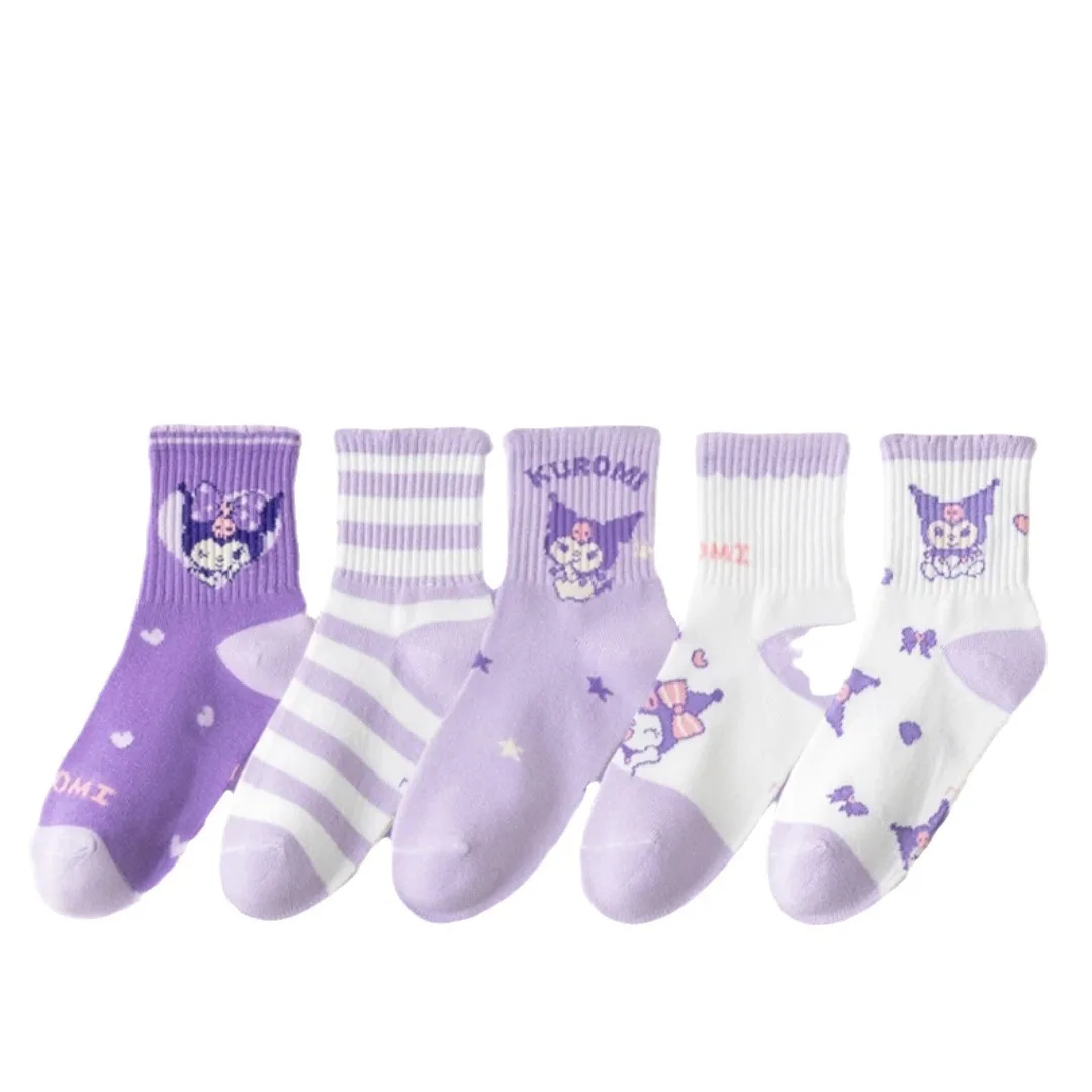 

5Pcs Kids Socks Sanrio Kids Socks Hellokitty Cinnamoroll Melody Kuromi Anime Sock Spring Autumn Winter Soft Breathable Girl Gift