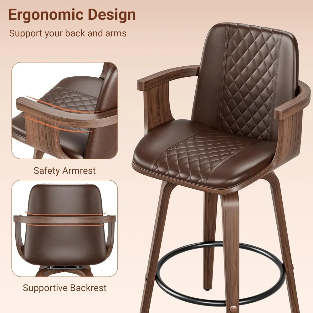 Mid-Century Modern Drehbare Barhocker, 26er-Set Thekenhöhenstühle mit Armlehnen, PU-Leder gepolsterte Barhocker