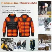 Washable USB charging and heating jacket, cotton hooded jacket, electric heating, thermal jacket, outdoor, camping, hiking zone