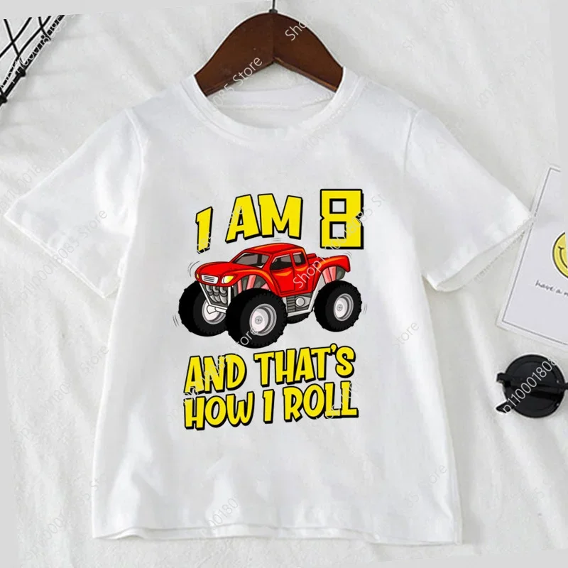 Monster Racing Truck Print Boys Creative T-shirt Casual Lightweight Comfortable Short sleeved Top Children's T-shirt