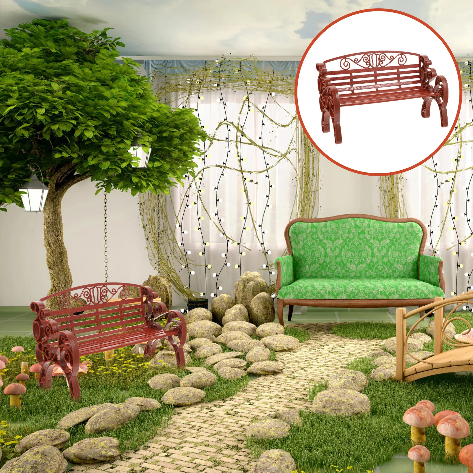 2개 세트 장식용 소형 공원 벤치 정원 가구 사진 소품 미니어처 풍경 액세서리 홈 가든 장면 배치용