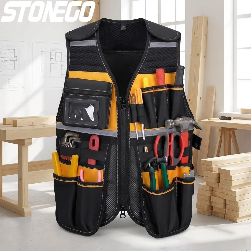 

Дышащий жилет с множеством карманов для хранения инструментов, светоотражающая защитная куртка для строительства, садоводства и авторемонта