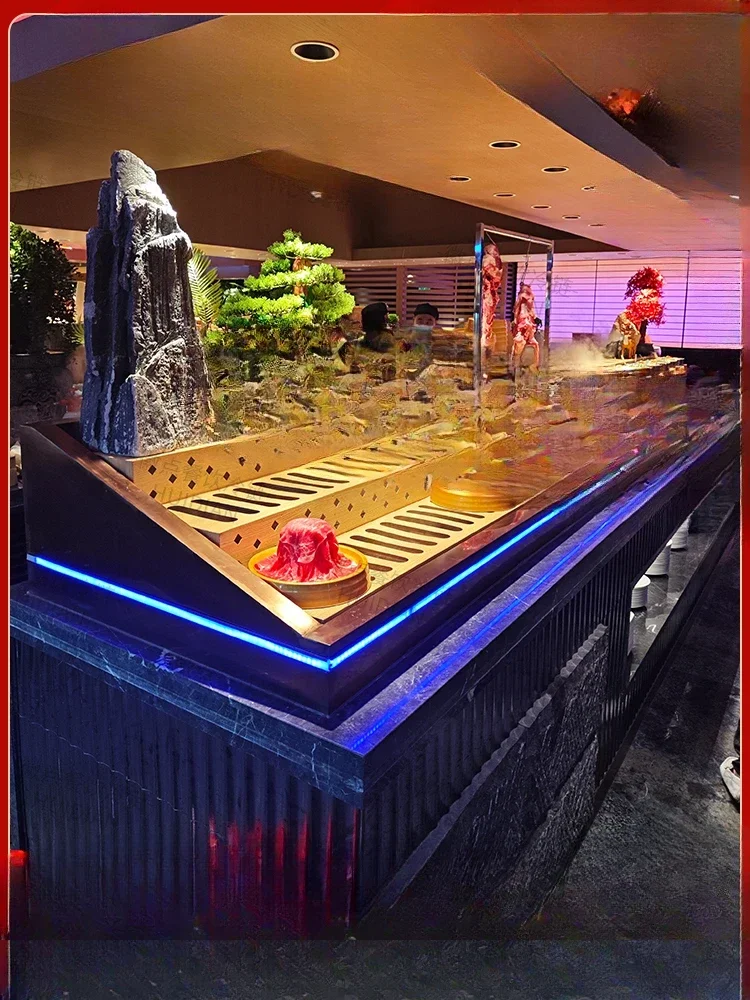 Buffet countertop Embedded ice table Seafood ice trough BBQ hot pot Spray split display cabinet Cold fresh table