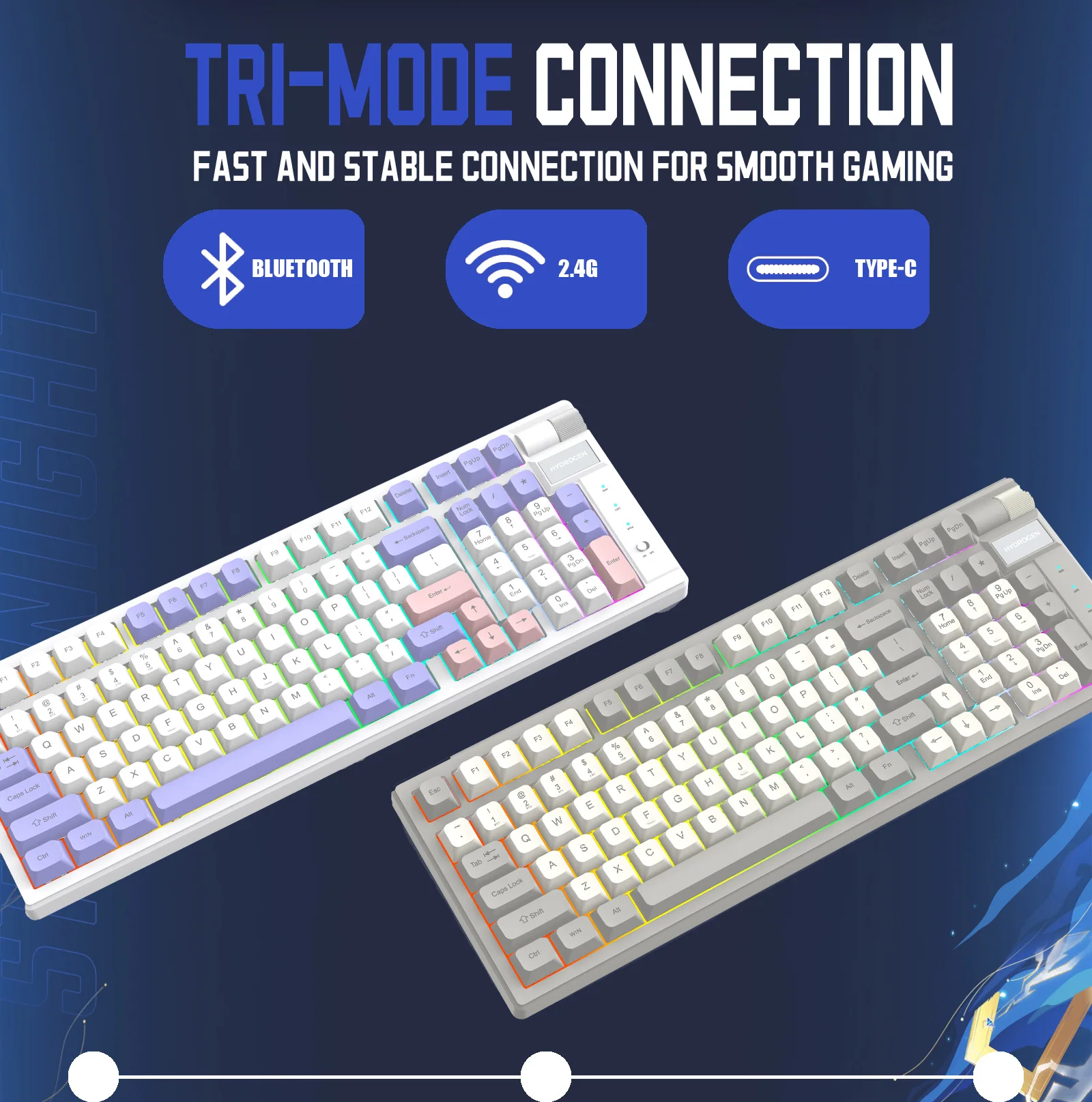 Kyona Hydrogen Mechanical Keyboard Full Key Hot Swappable Shaft Three Mode Wireless Bluetooth Gaming Keyboard For Esports Games