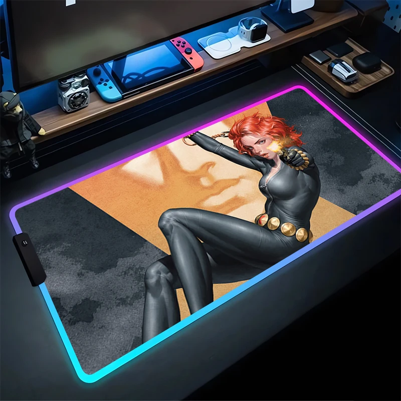 RGB Mouse Pad B-Black Widows Non-Slip Rubber Edge locking mousepads Game play mats notebook computer M-Marvels Home Decor boy