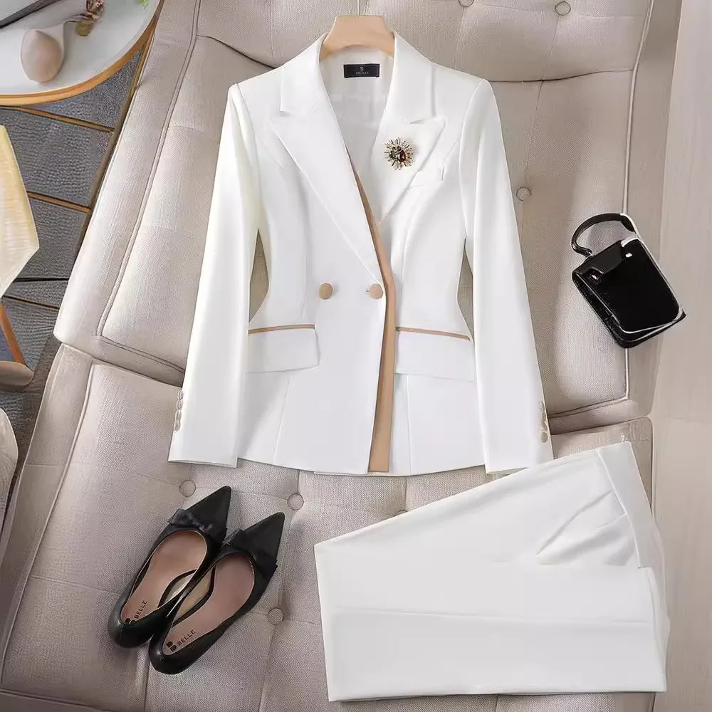 Women's Pink Long-sleeved Business Suit Formal Trouser Suit Interview Sales Work Clothes