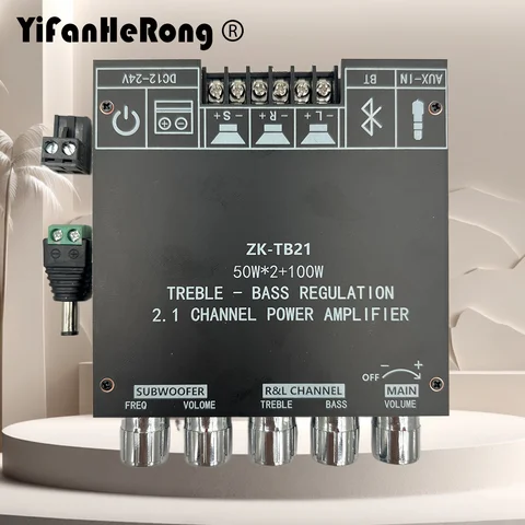 ZK-TB21 TPA3116D2 50W+50W+100W 2.1 채널 오디오 전력 증폭기 모듈 BT 5.0 서브우퍼 저음 고음 전력 스테레오 오디오 앰프