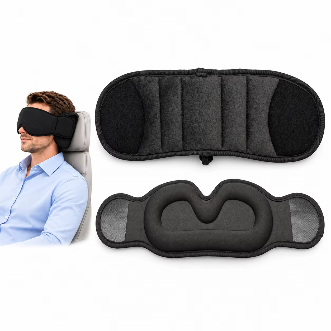 3-in-1 Car Sleep Seat Supports with Memory Foam Long Haul Flight Pillow Adjustable Travel Eye Cover Plane Sleep Accessories
