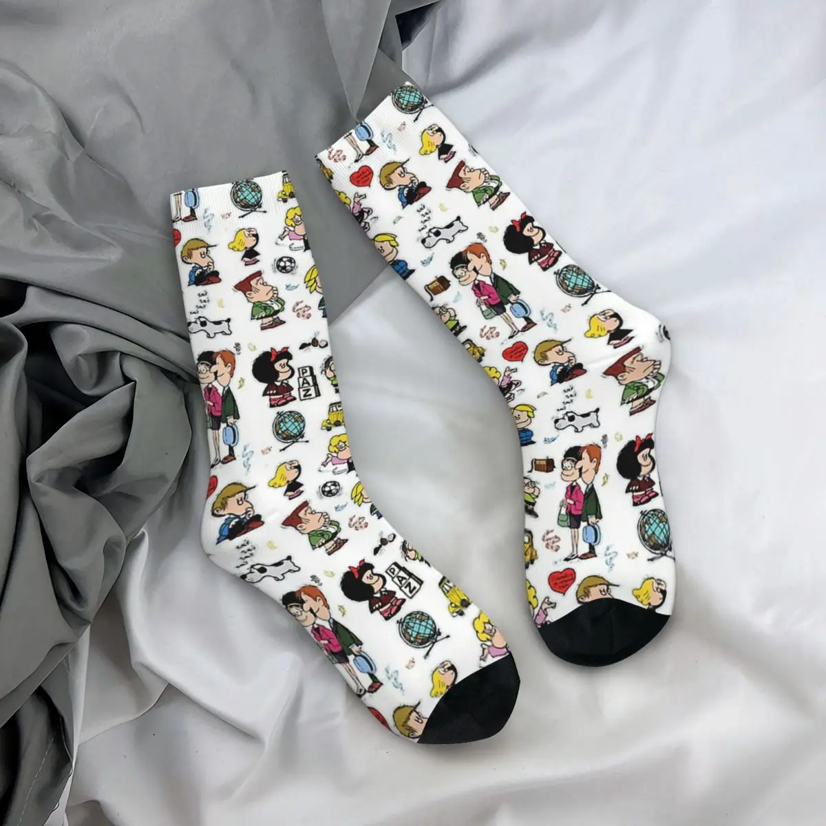 And Her Characters Mafalda Miguelito Comic Kawaii Drawstring Socks School Cartoon Pattern Socks harajuku Men Happy hip hop