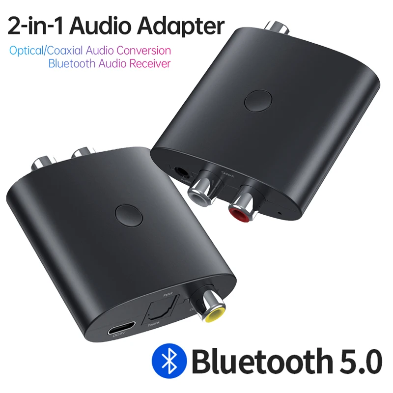 Digital Analog Audio Converter DAC Bluetooth 5.0 Receiver 2 in 1 Optical 3.5mm Jack AUX RCA Stereo Speaker TV Wireless Adapter