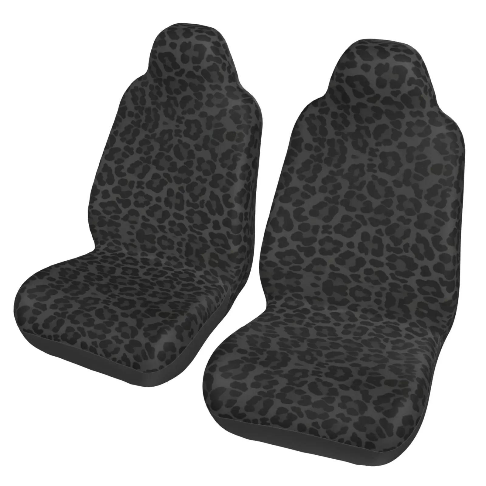 Black Leopard Print Cheetah Pattern Car Seat Covers Set 2Pcs Elastic Auto Interior Car Accessories Protectors Non-Slip Auto Cove