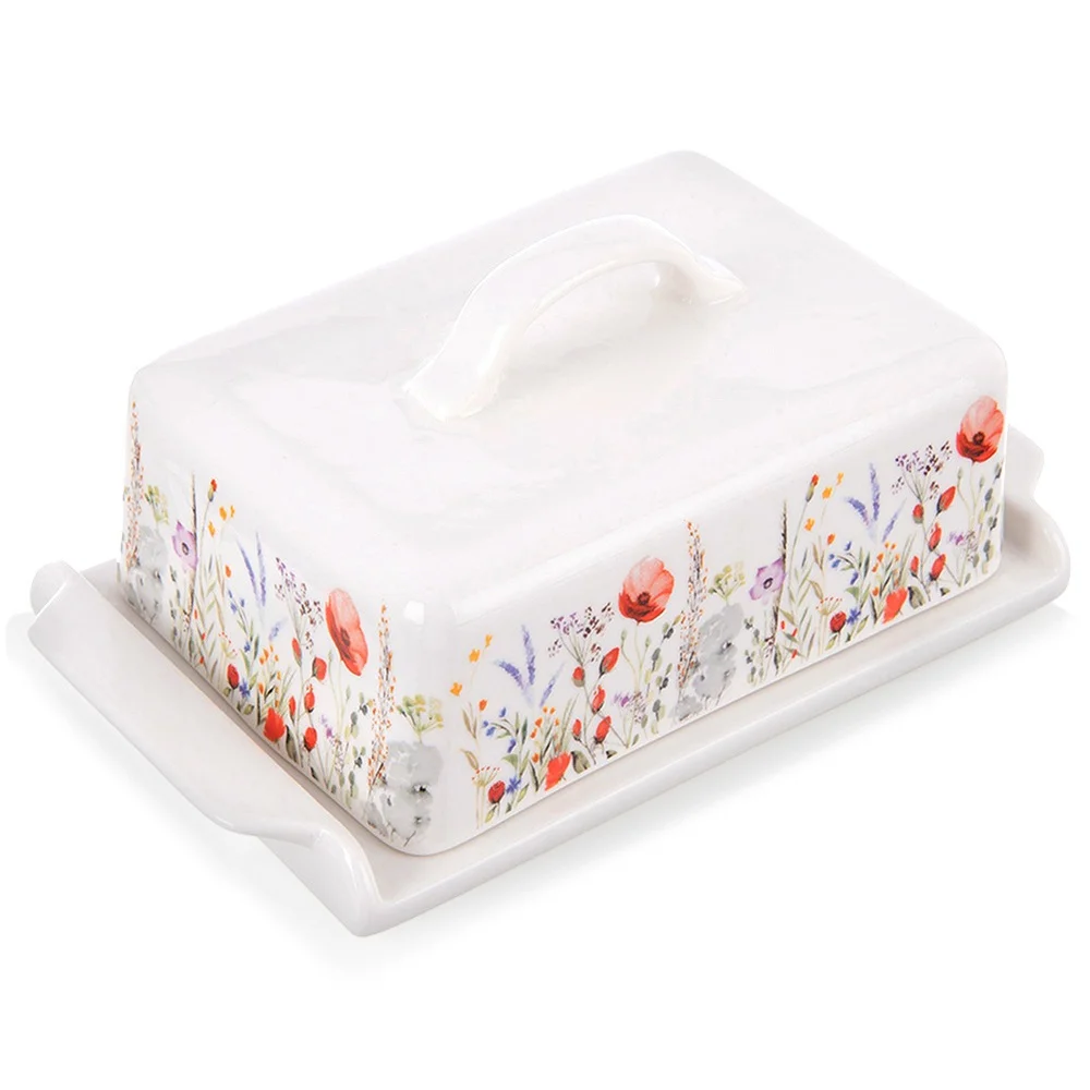 Porseleinen witte botervorm, boterhouder met deksel, voor het bewaren en serveren van boter. Elegante tafeldecoratie voor de keuken, eettafel en koelkast. Praktisch en gemakkelijk in gebruik.