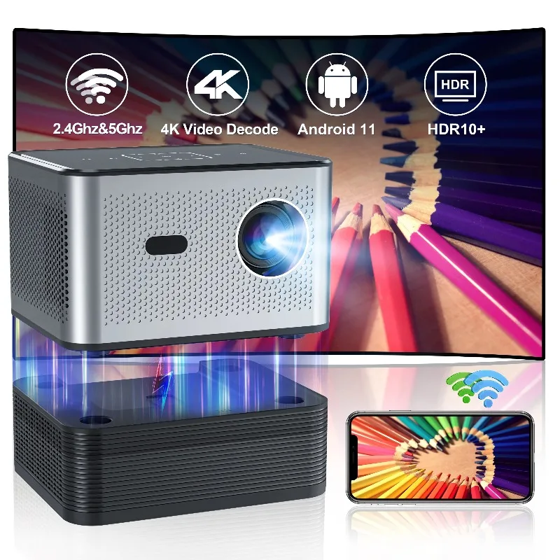 YDH-X3MAX-H713 4K Projector with 500ANSI 120 Inch Display Android 11 Voice 15000mAh Battery for Indoor & Outdoor Camping