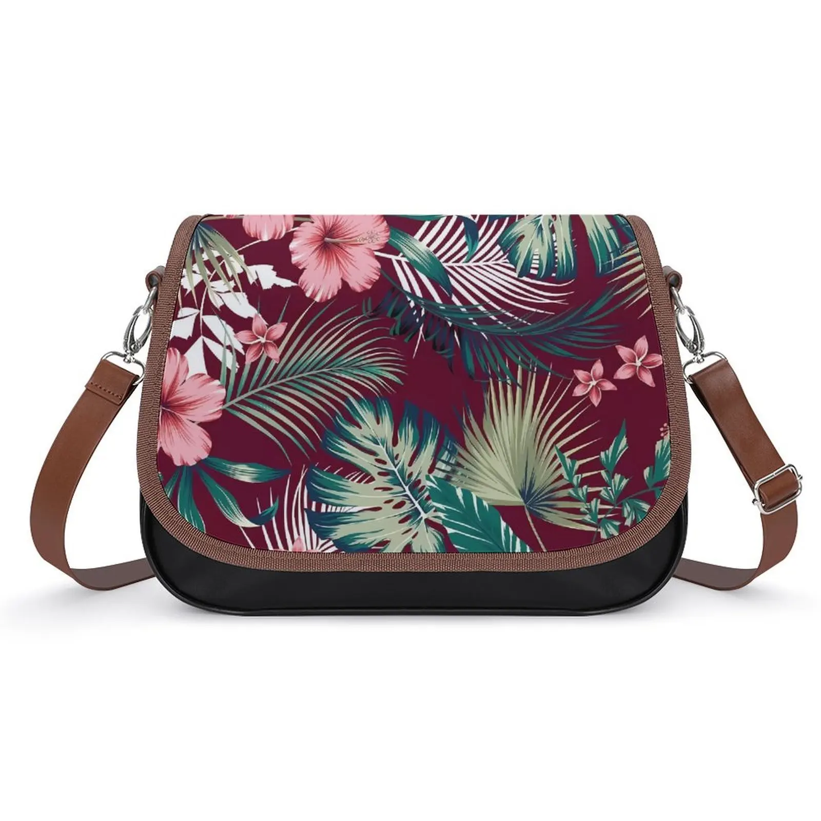 Custom Pu Women'S Crossbody Bag  Polynesian Flowers And Tropical Tribal Patterns Art Hibiscus Flowers Portable Women'S Bag - view 2