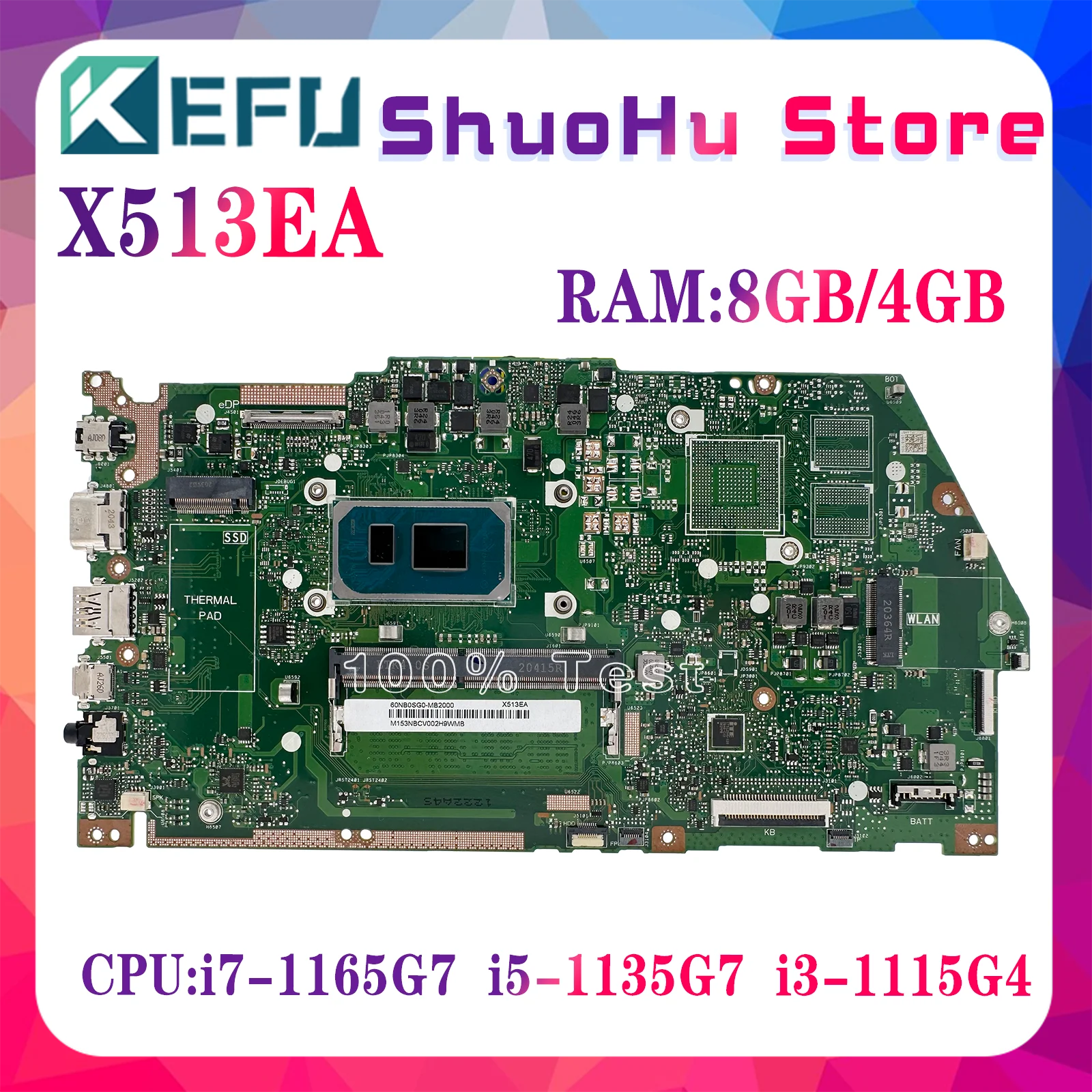 Kefu Moederbord X513ea X513ep V50505en K513e F513e A513e X513eq V5050e V5050ea Laptop Moederbord I3 I5 I7 11th 8G-Ram V 2G/Uma