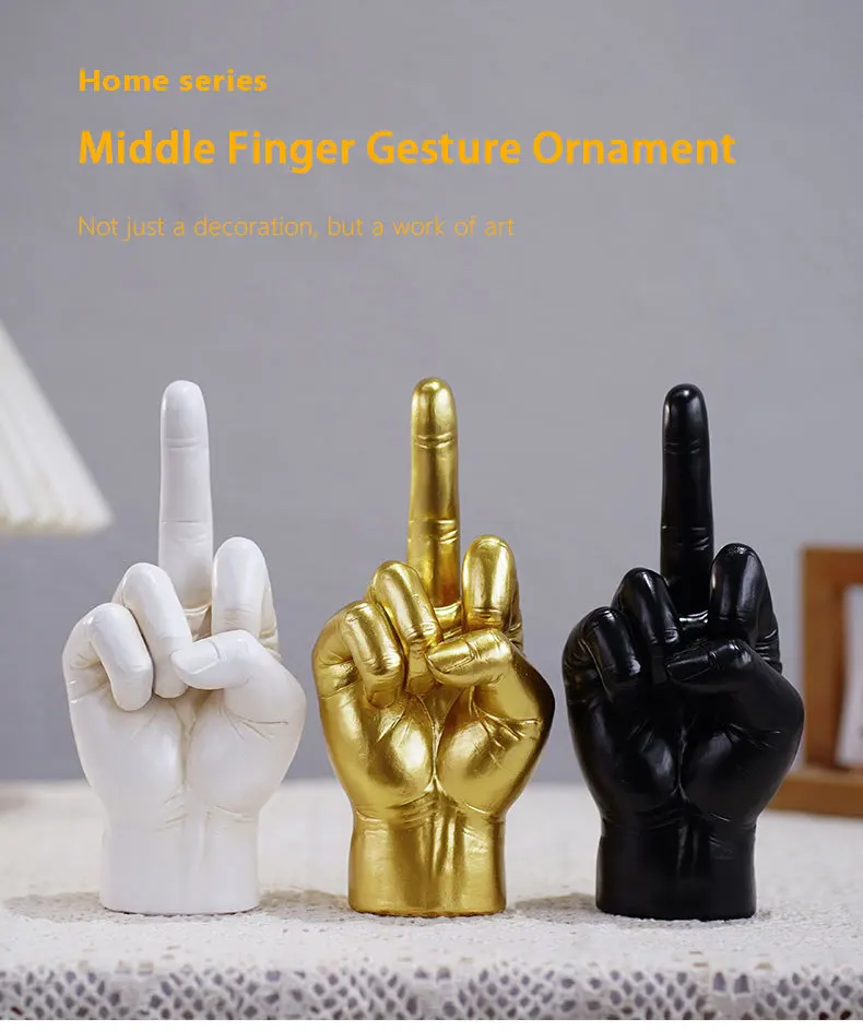 Creative Black Gold Middle Finger Gesture Resin Statue Home Decoration Sculpture Decoration Accessories Rack Popular Modern Art