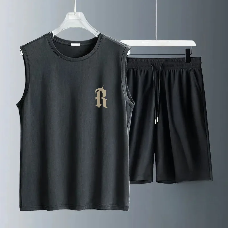 Men Summer Polyester Workout Tank Tops Sweat Sleeveless Tee Sports Gym Fitness Tops Workout Casual Top Men Sets Men Clothing