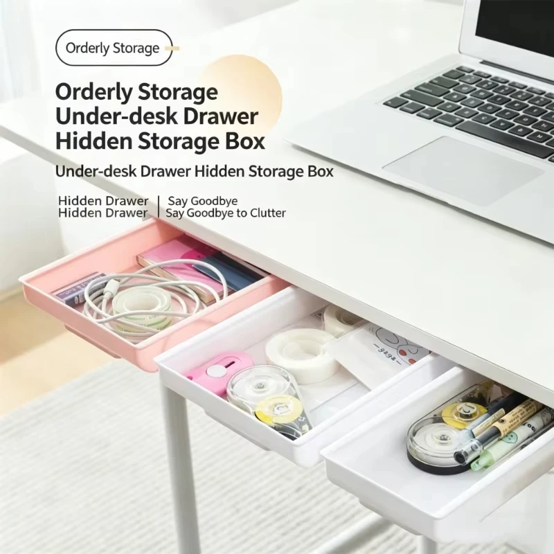 Non-Drilled Desk Drawer Hidden Storage Box Made Of PP Material Multi-Purpose Large-Capacity Pull-Out Desk Under Storage Rack