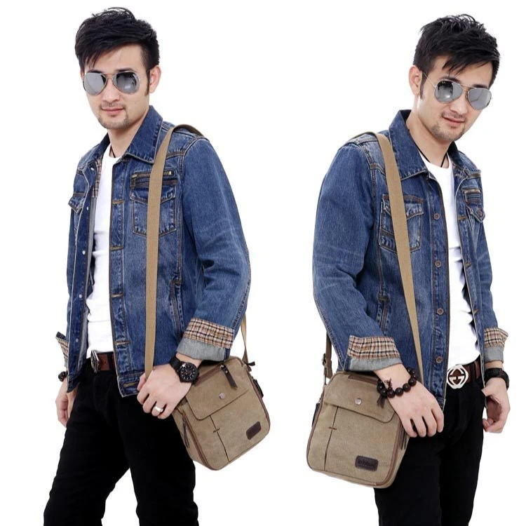 Wear-resistant canvas multi-functional single-shoulder bag for men, large-capacity multi-compartment waterproof crossbody bag