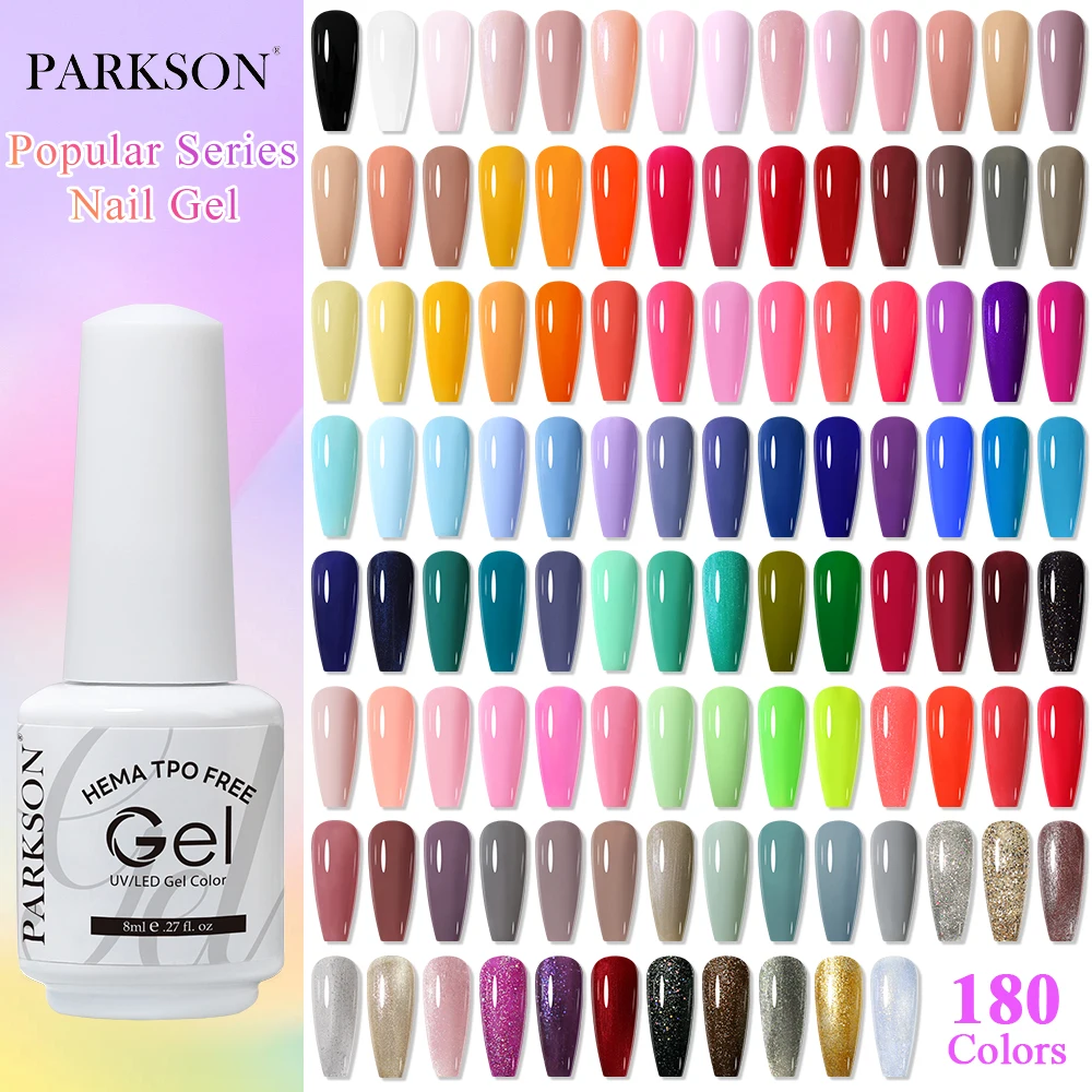 Parkson 8ml HEMA TPO FREE Color Gel Nail Polish Nude Pink Red Green Collection Nail Gel Polish Glitter Soak Off UV LED Gel