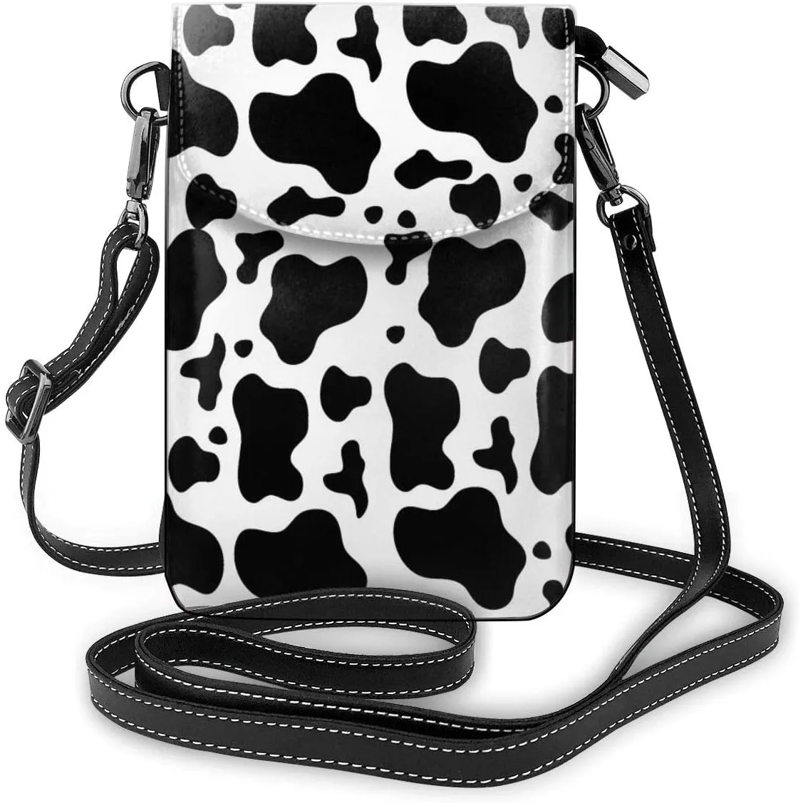 

Fashion Small Cellphone Crossbody Shoulder Bag Black White Milk Cow Spots Print Cell Phone Purse Wallet Lightweight Roomy