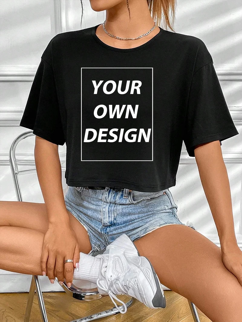 S-3XL Damen Personalisiertes Bedrucktes Lockeres Baumwoll-Crop-Top Lässiges Modisches T-Shirt Atmungsaktives Tee Y2K Bauchfreies Kurzarm-Shirt