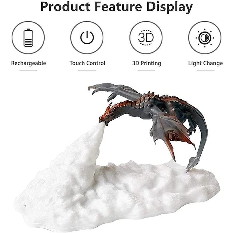 3D Printed Volcano Dragon Lamps Night Light Moon Light Kids Sleep Accompany USB Rechargeable For  Children Home Decorations