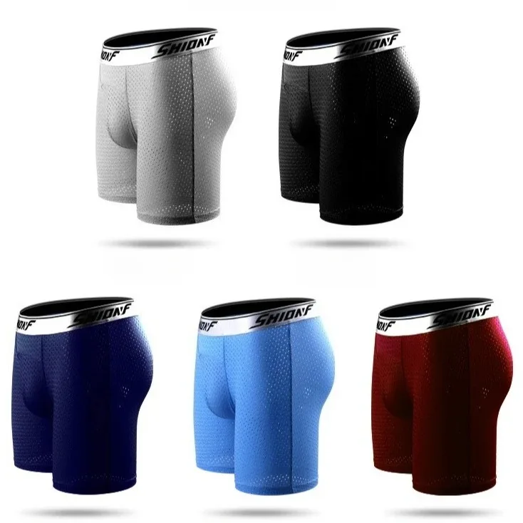 

5XL Plus Size Summer Sexy Men Cool Smooth Underpants Ice Silk Solid Sports Gym Running Loose Breathable Underwear Long Leg Boxer
