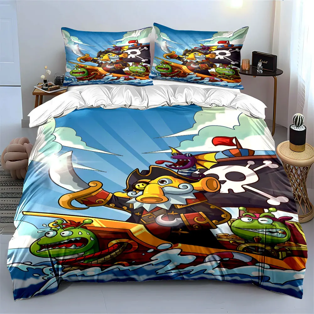 Lively Pirate Ship Adventure Print Bedding Set 1 Duvet Cover 2 Pillowcases for Adult and Children Luxury Gift Full Size