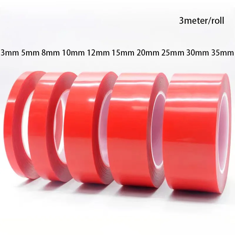 3meter/roll Strong Adhesive Nano Tape 3mm-35mm Double Sided Tape Mounting Tape Red Strong Removable Tape for Home Decor