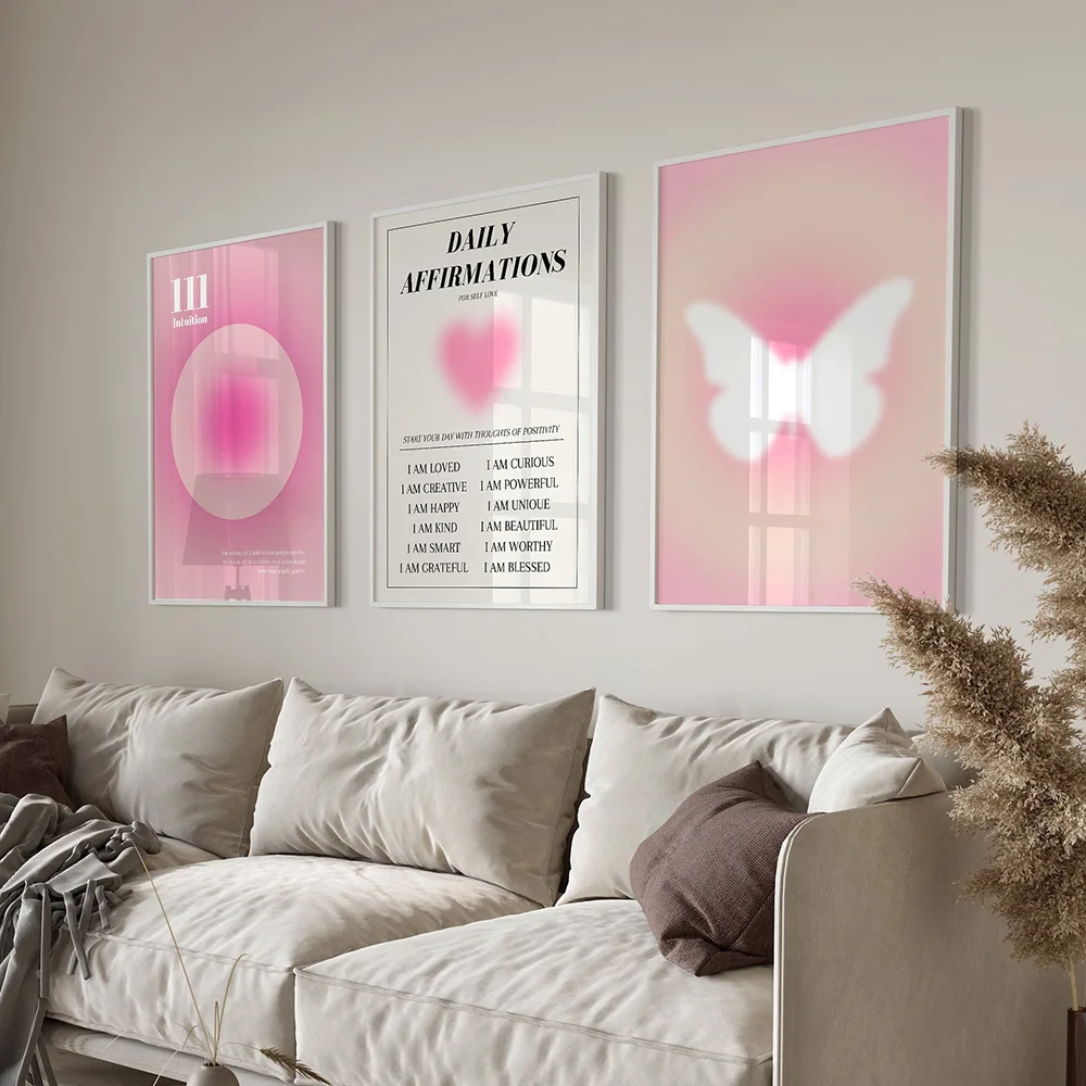 Abstract Aura Gradient Poster Daily Affirmation Spiritual Pink Wall Art Butterfly Canvas Painting Picture Aesthetics Room Decor