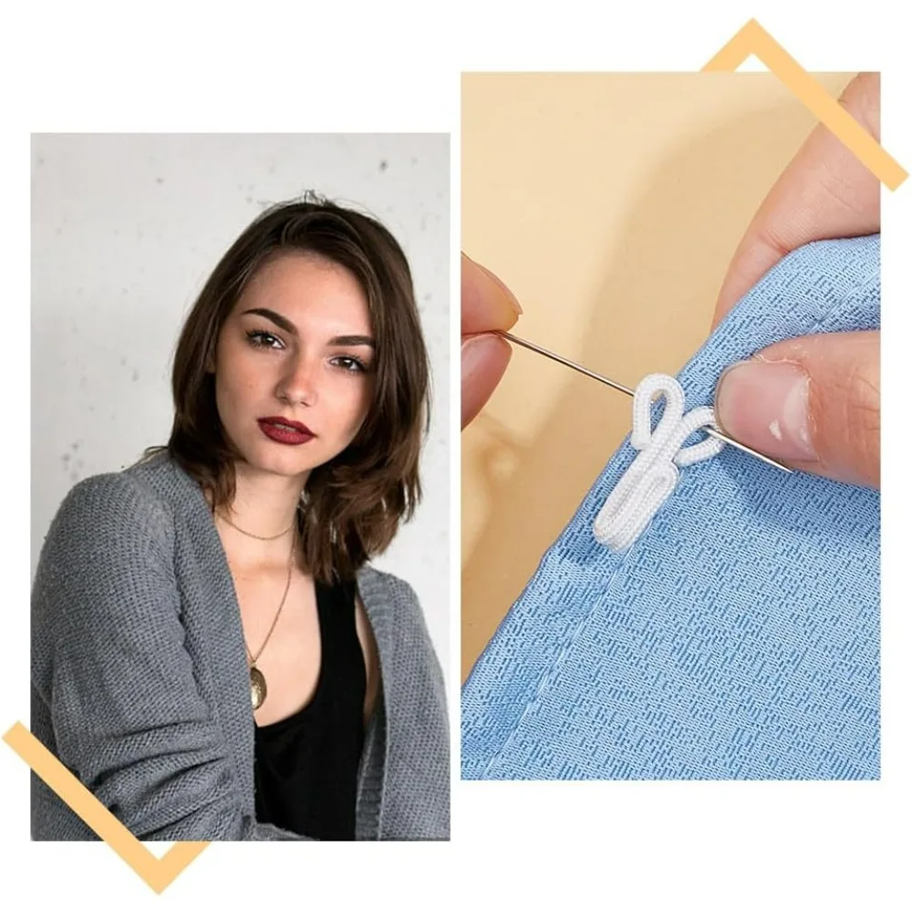 80Pcs 4 Sizes Covered Sewing Hooks and Eye Closure White Sewing Hidden Hook for Clothing Bra Thick Leather deep Pile Fabrics