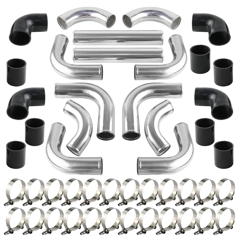 2.5 "63mm uniwersalne 12 szt. Rura intercoolera Turbo orurowania + silikonowy przewód złącze T-zestaw zacisków polerowane aluminium — zdjęcie 7