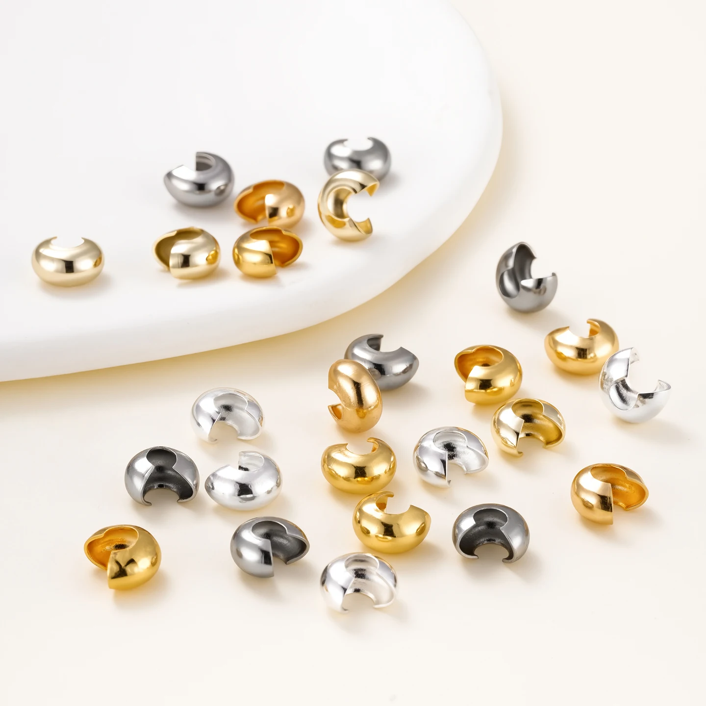 

3mm/4mm/5mm 18K Gold Plated Open Crimp Beads Covers Crimp End Beads Stopper Spacer Beads For DIY Jewelry Making Supplies