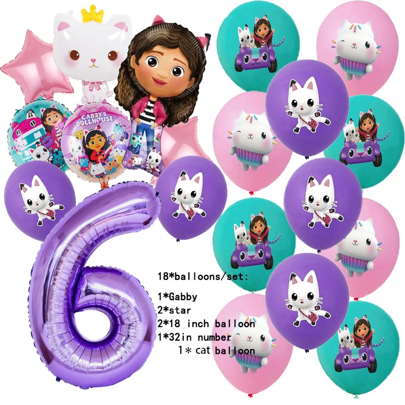 Gabby Dollhouse Birthday Party Decorations Balloons Tableware Backdrop Plates Cake Topper Girl Kids Gift Birthday Party Supplies