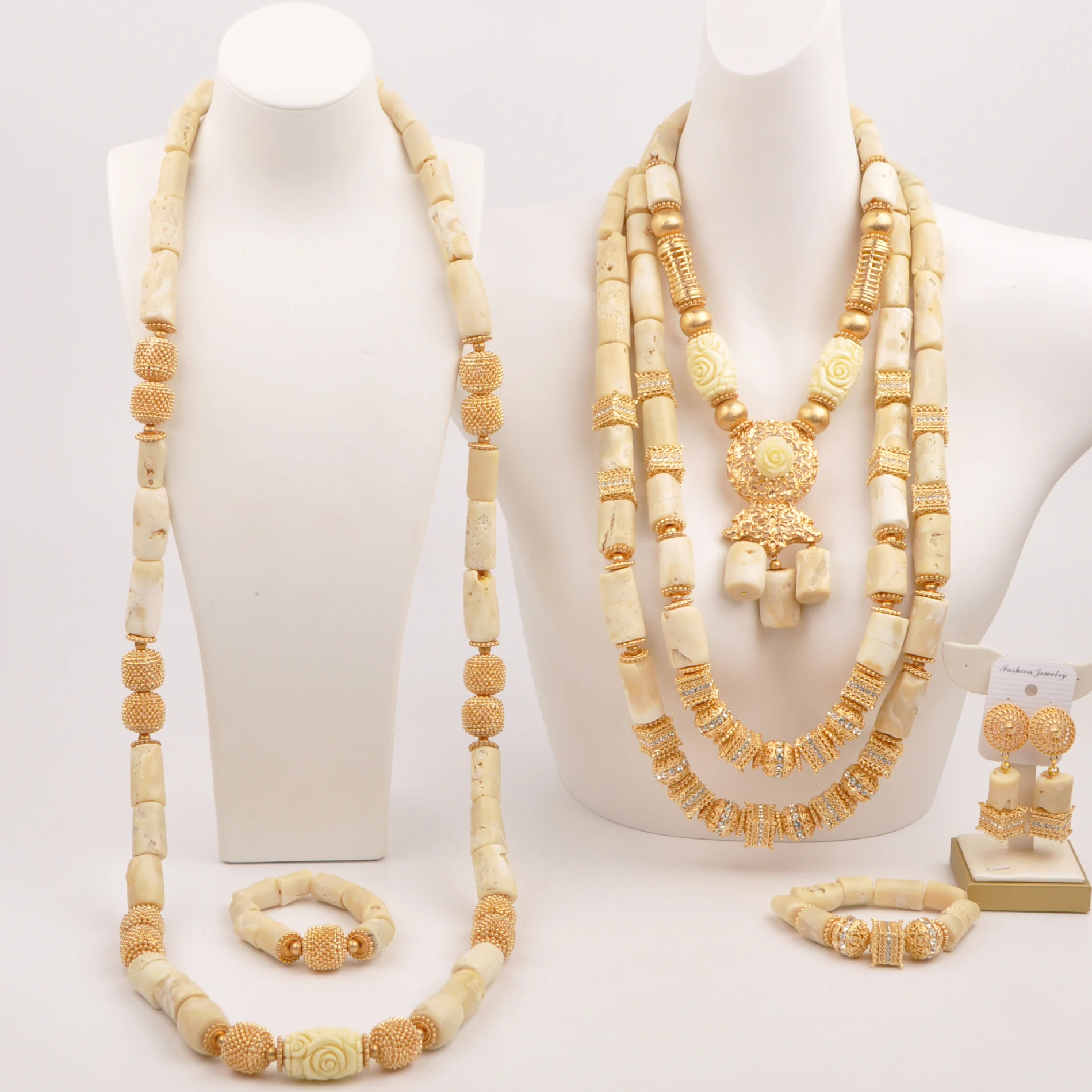 Fashion Nigerian Traditonal Wedding Jewelry Set Natural Real White Coral Necklace Bridal and Groom Jewelry Sets