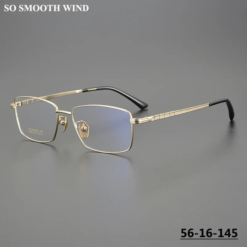 

Size 56 Full Frame Accordion Legs Mens Pure Titanium Square Frames Ultralight Business Eyeglasses Golden Rim Spectacles Eyewear