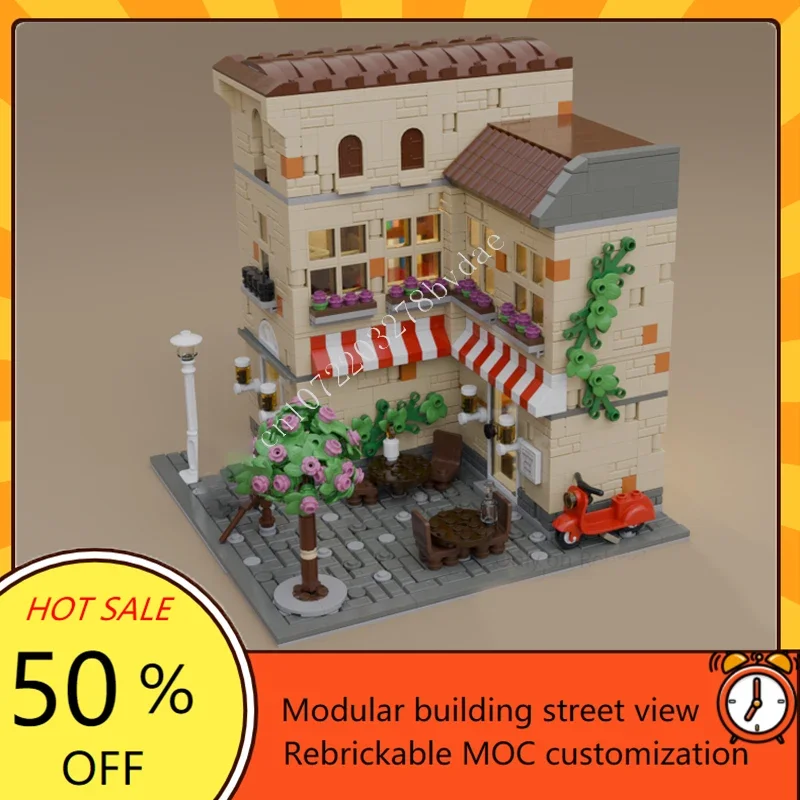 1854PCS Italian Restaurant  MOC Puzzle - Creative Street View Architecture Model DIY Assembly  Birthday Toy Christmas Gift